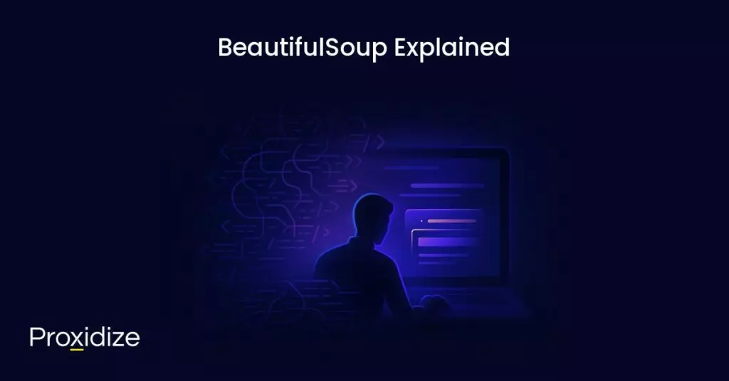 Image of a person sat on a computer with code blocks leaking over the computer. Text above reads 