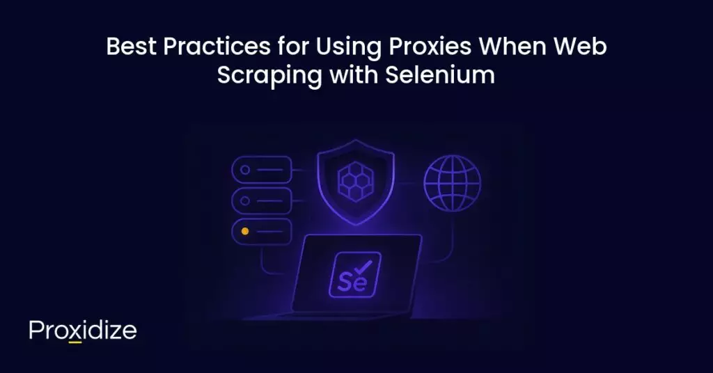 A laptop with the Selenium logo on it next to a diagram of proxies under the title