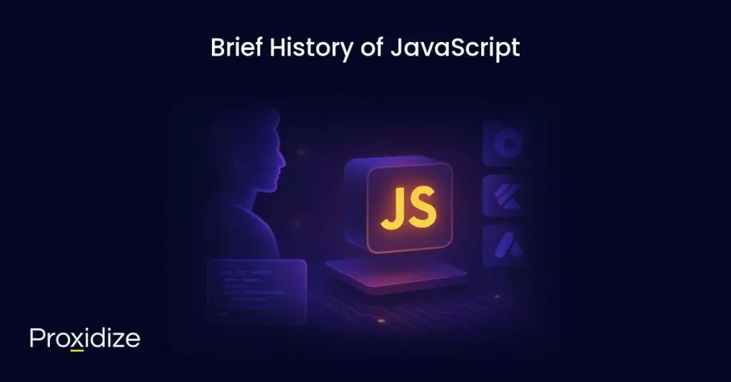 A computer with the JavaScript logo on it under the title 