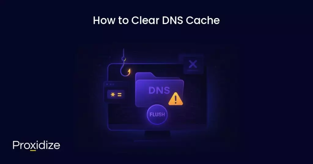 Image of a computer screen showing a folder reading DNS and a FLUSH button under it. Text above reads 