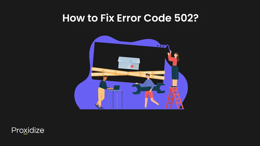 Image of three people working on a large screen that is showing a box covered in Error tape. Text above reads