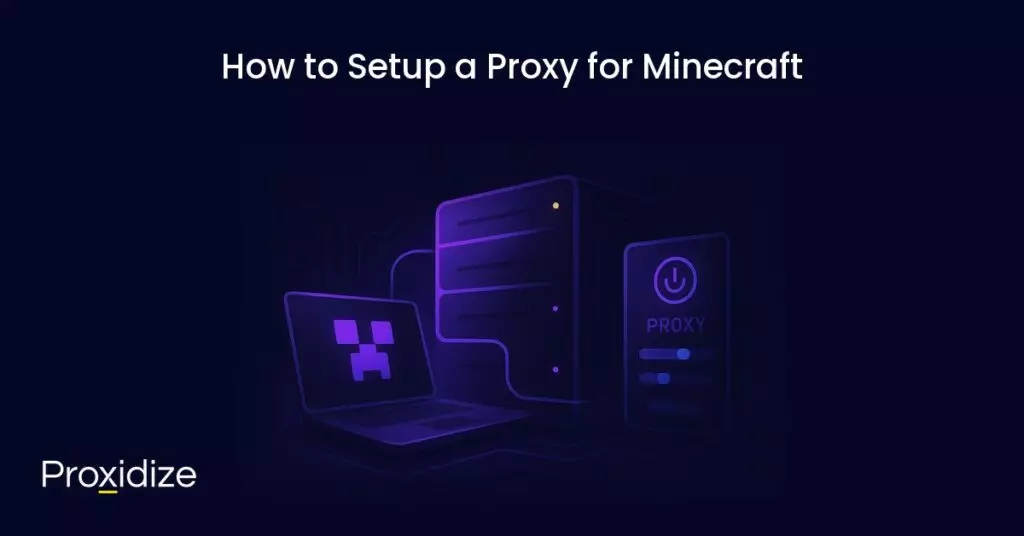 Image of a computer with the Minecraft Creeper face on it connected to a server with another server next to it with Proxy written on it. Text above reads 