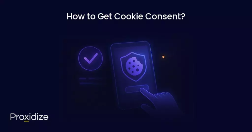 Image of a hand pressing a button on a phone that is showing a cookie in a shield. Text above reads