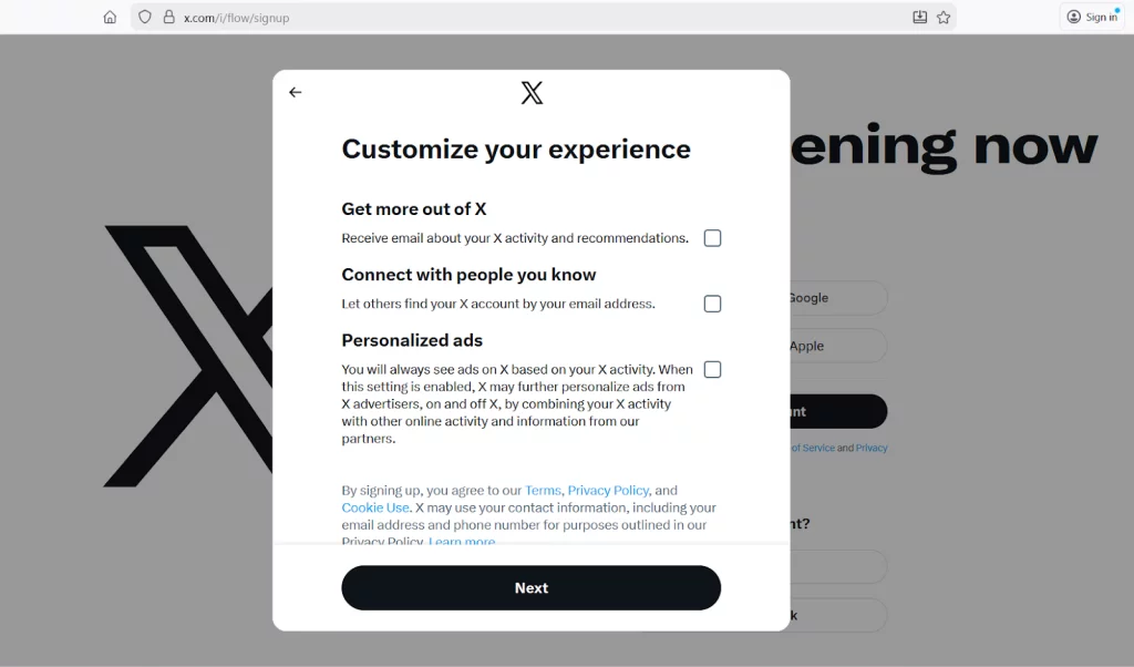 a screenshot of the x customization screen