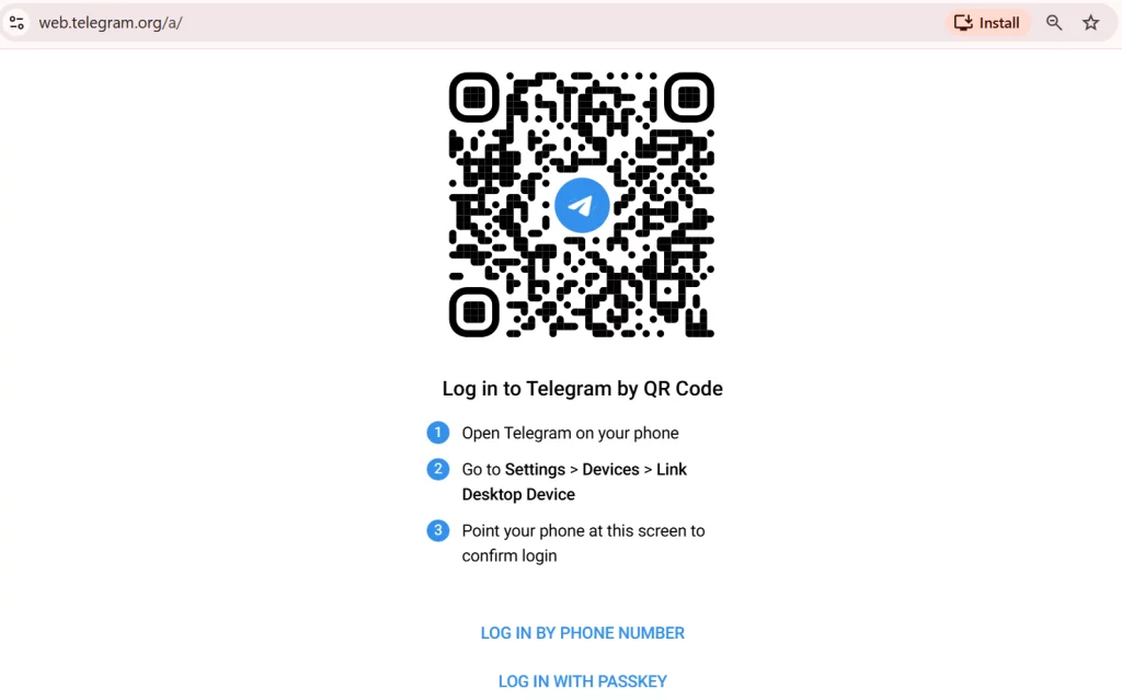 A screenshot of the Telegran Web login screen