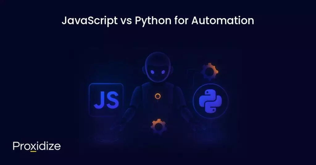 a robot sits between the python and javascript logos under the title