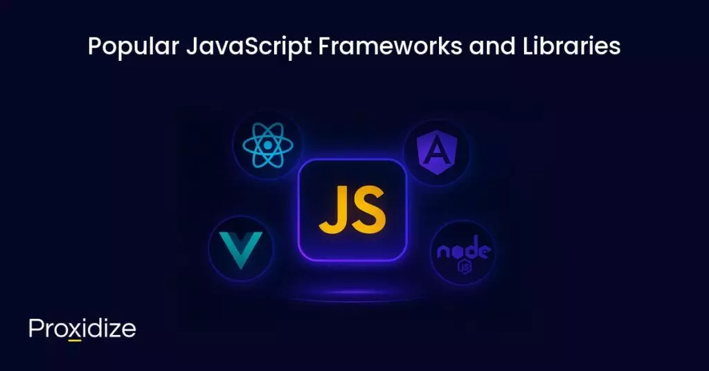 The logos of various JavaScript frameworks and libraries under the title 