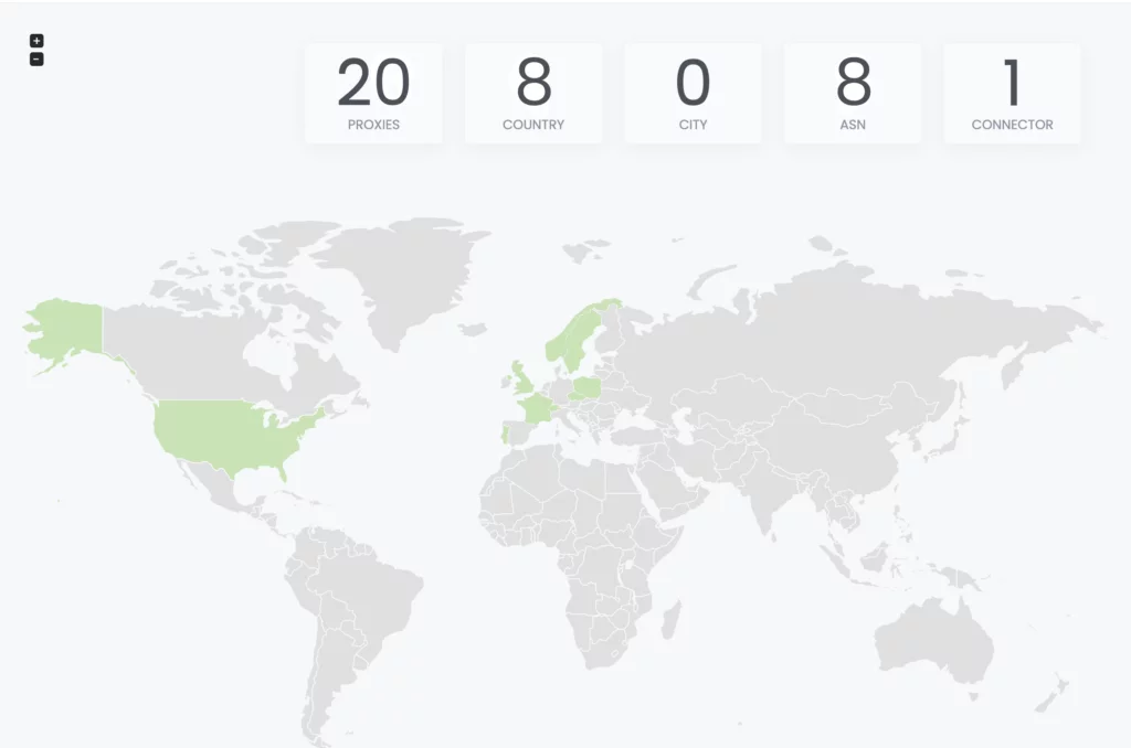 A screenshot of proxies by geolocation on Scrapoxy's map coverage.