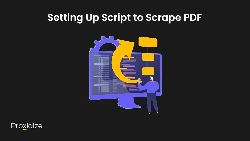 Image of a large computer screen with a man standing in front of it holding a tablet. Text above reads