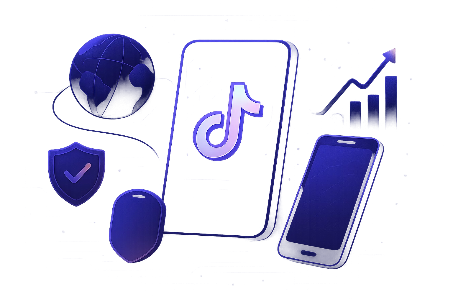 a group of cell phones and a globe