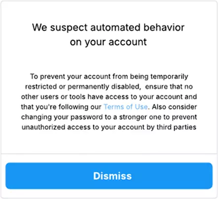 a screenshot of the automated behavior instagram error