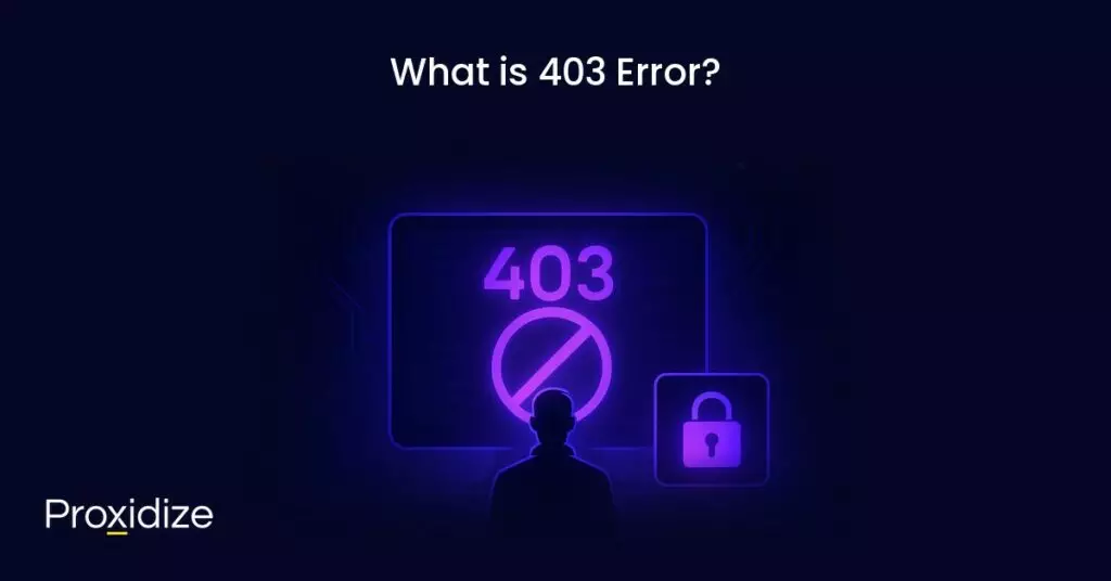 Image of a person looking at a large screen showing 403 and a forbidden sign. Text above reads