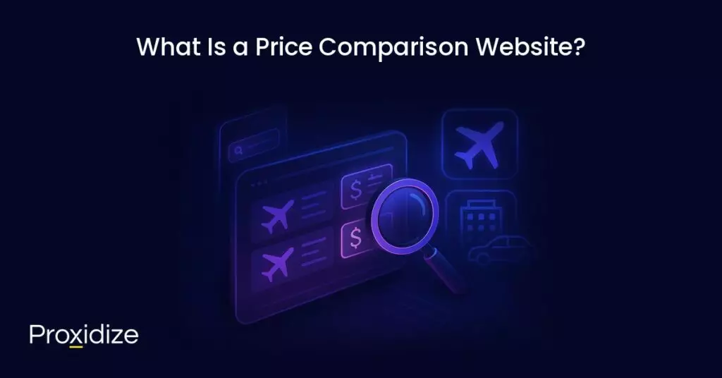 a magnifying glass held up to a price comparison site under the title 