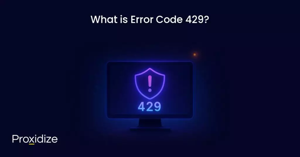 Image of a computer showing 429 and a large shield with an exclamation mark in the center. Text above the image reads