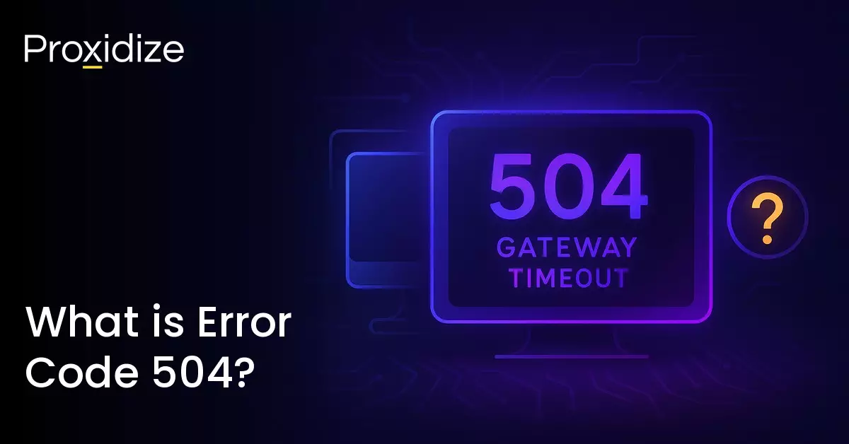 Image of a computer showing 504 Gateway Timeout. Text on the left reads 