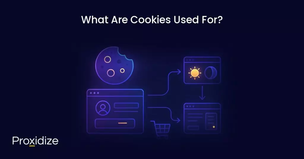 a drawing of a cookie and various screens under the title