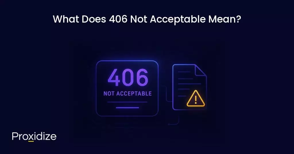 Image showing a document with a warning sign on it next to a screen reading 406 Not Acceptable. Text above reads